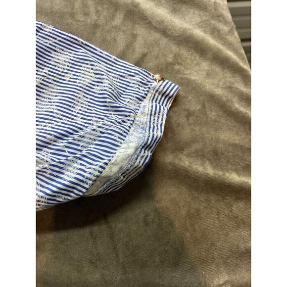 Billy London 2XL Slim Fit Men's Short Sleeve Button Up Shirt blue floral stripe - Picture 2 of 6